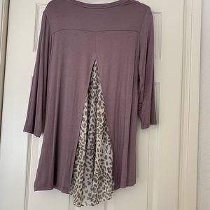 LOGO Knit Top with Printed Chiffon Back Godet